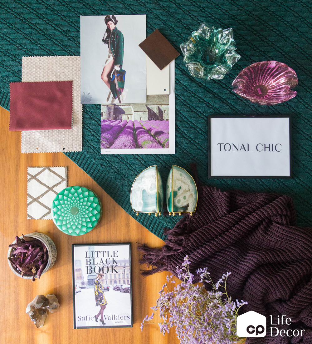 Moodboard da decoração modernista Tonal Chic