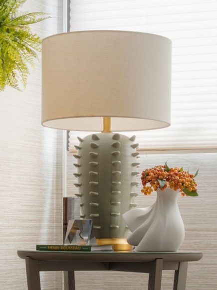 Abajur Cerâmica Verde Metal Dourado - Image 1