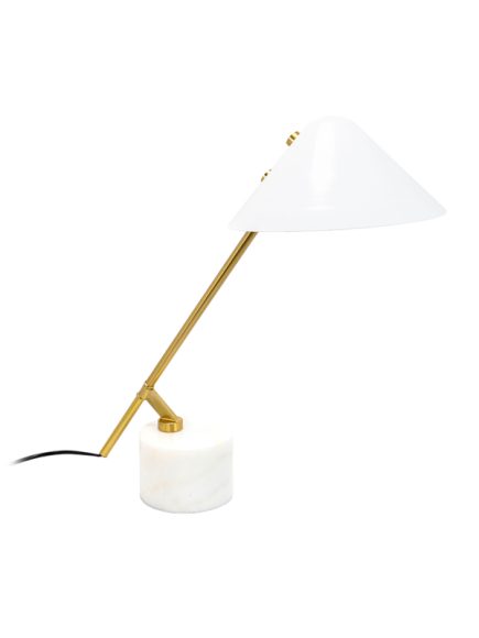 Luminária Mármore Branco Metal Dourado
