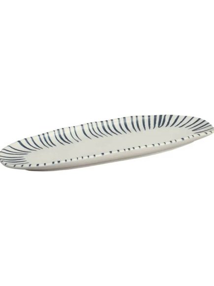 Travessa Orgânica Cerâmica Elemento Azul G 36x13cm - Imagem 1