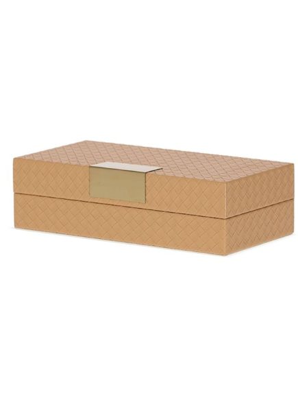 Caixa Decorativa Bege Puxador Dourado P - Imagem 2