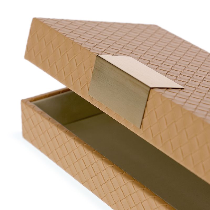 Caixa Decorativa Bege Puxador Dourado P
