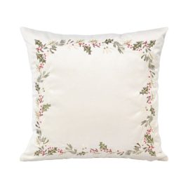 Almofada Veludo Bege Bordado Natal