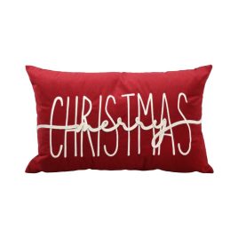 Almofada Veludo Vermelho Bordado Merry Christmas