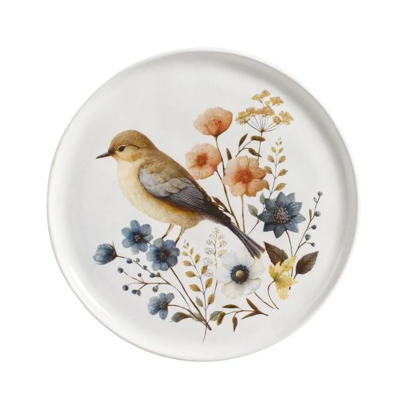 Prato Raso Cerâmica Bella Estampa Passarinho Ø 28cm
