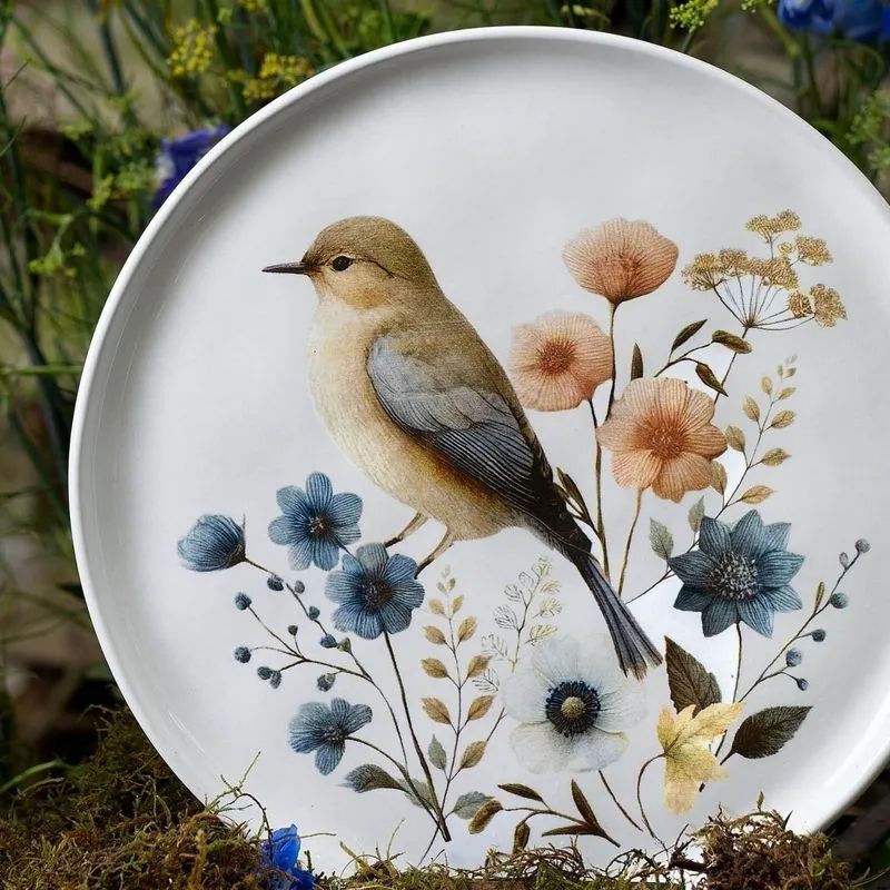 Prato Raso Cerâmica Bella Estampa Passarinho Ø 28cm
